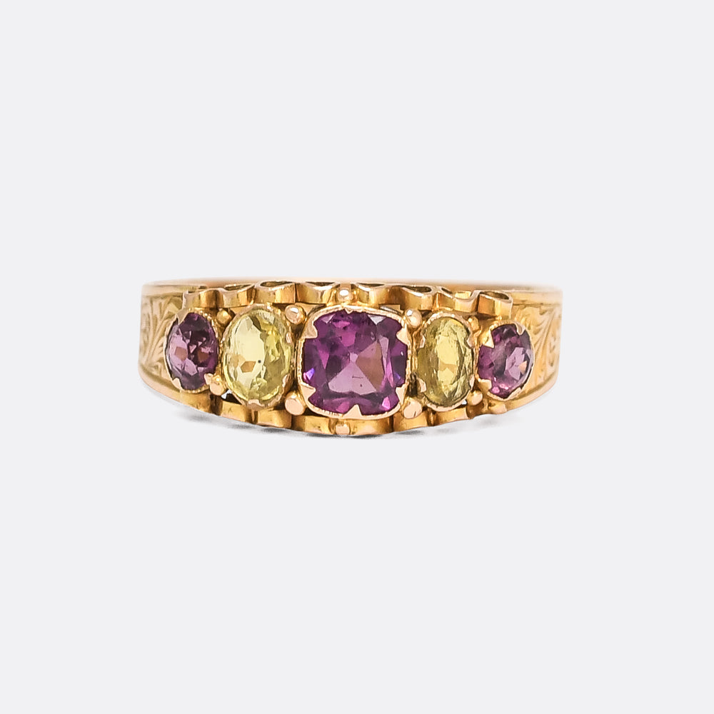 Mid-Victorian Almandine Garnet & Chrysoberyl Band Ring