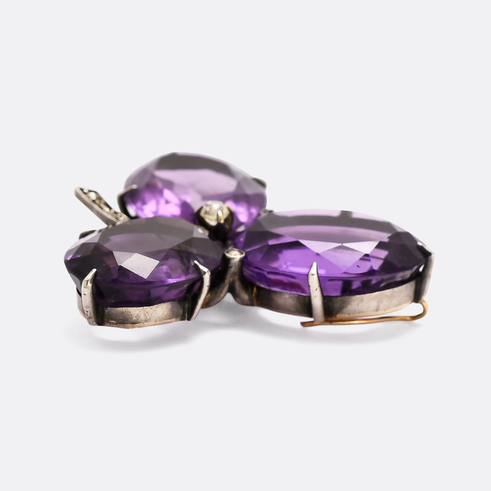 Mid-Victorian Amethyst & Diamond Clover Brooch