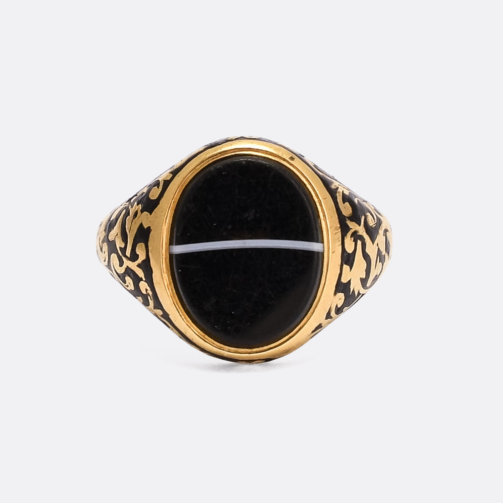 Mid-Victorian Banded Agate Memorial Signet Ring