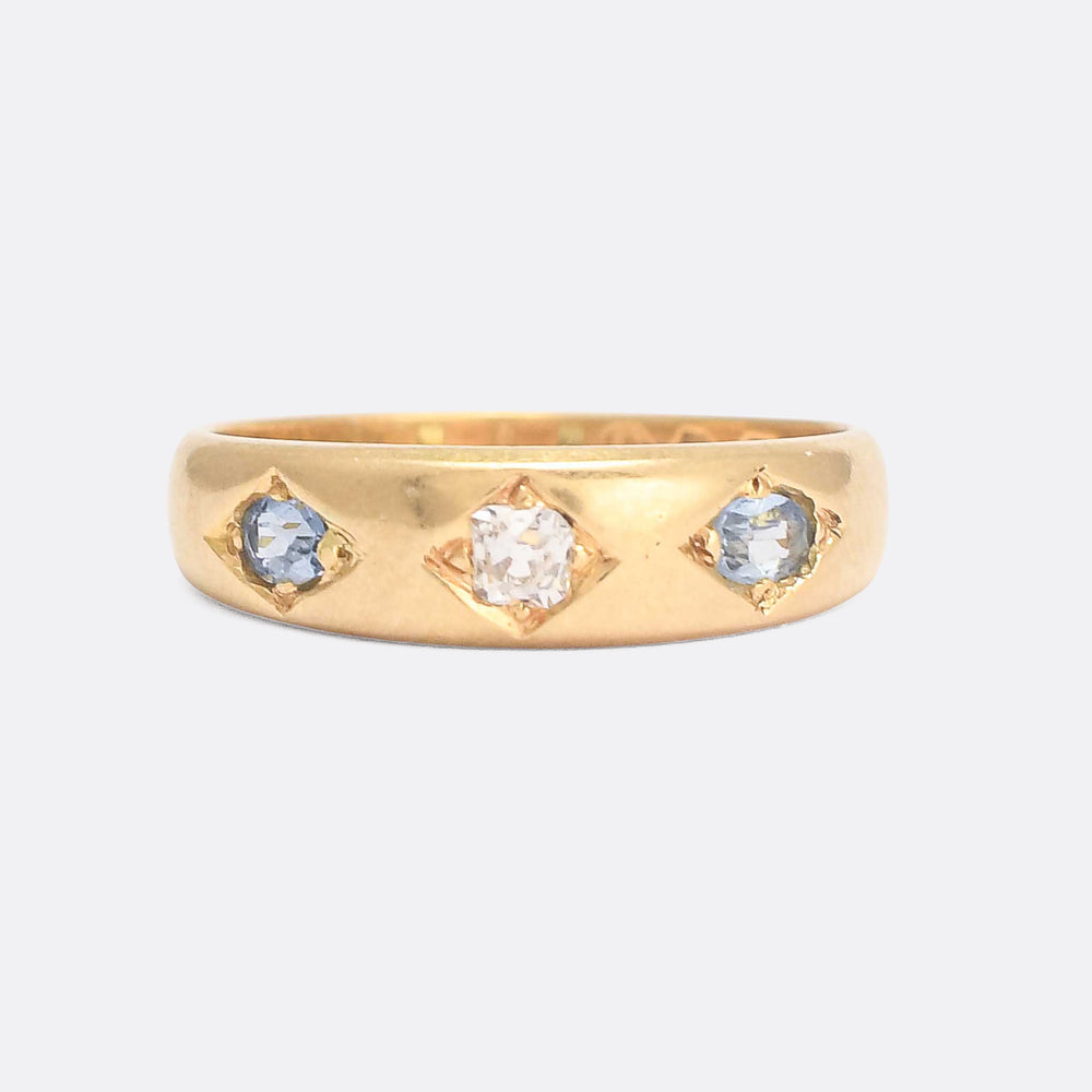 Mid-Victorian Diamond & Aquamarine Gypsy Ring