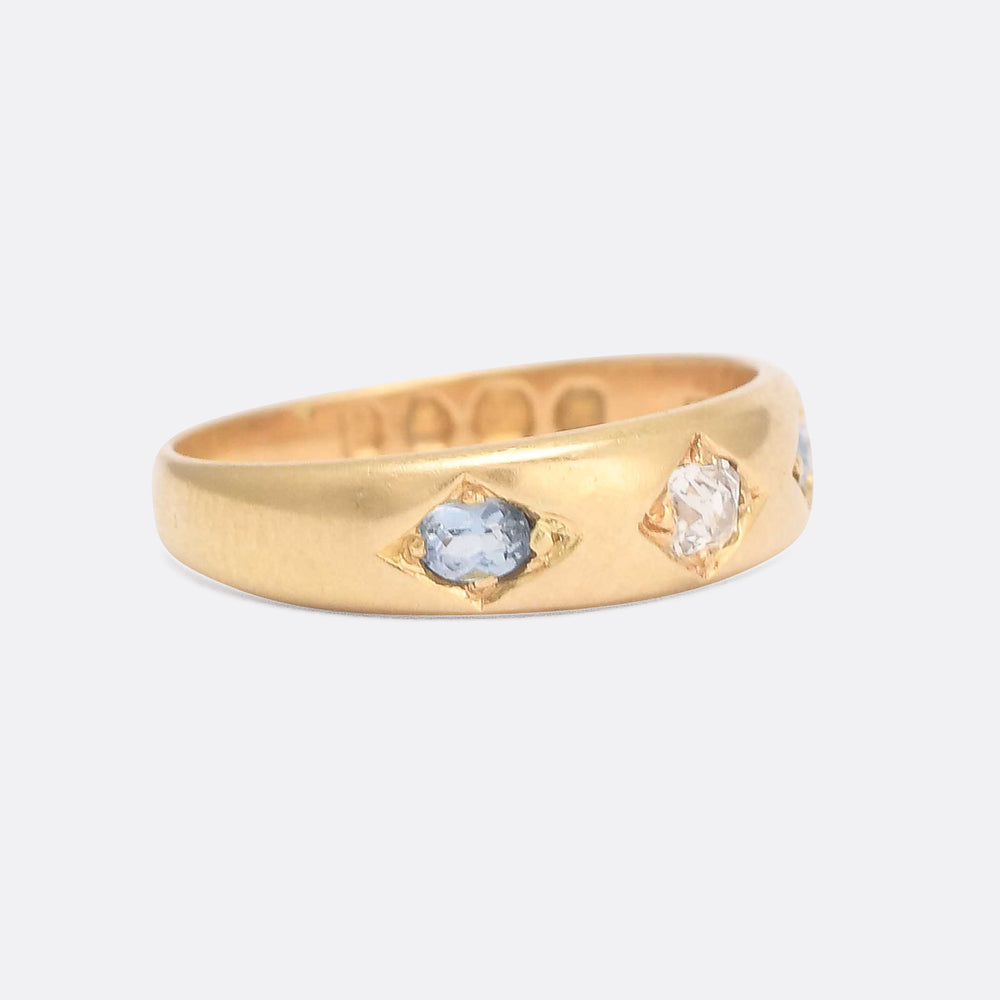 Mid-Victorian Diamond & Aquamarine Gypsy Ring