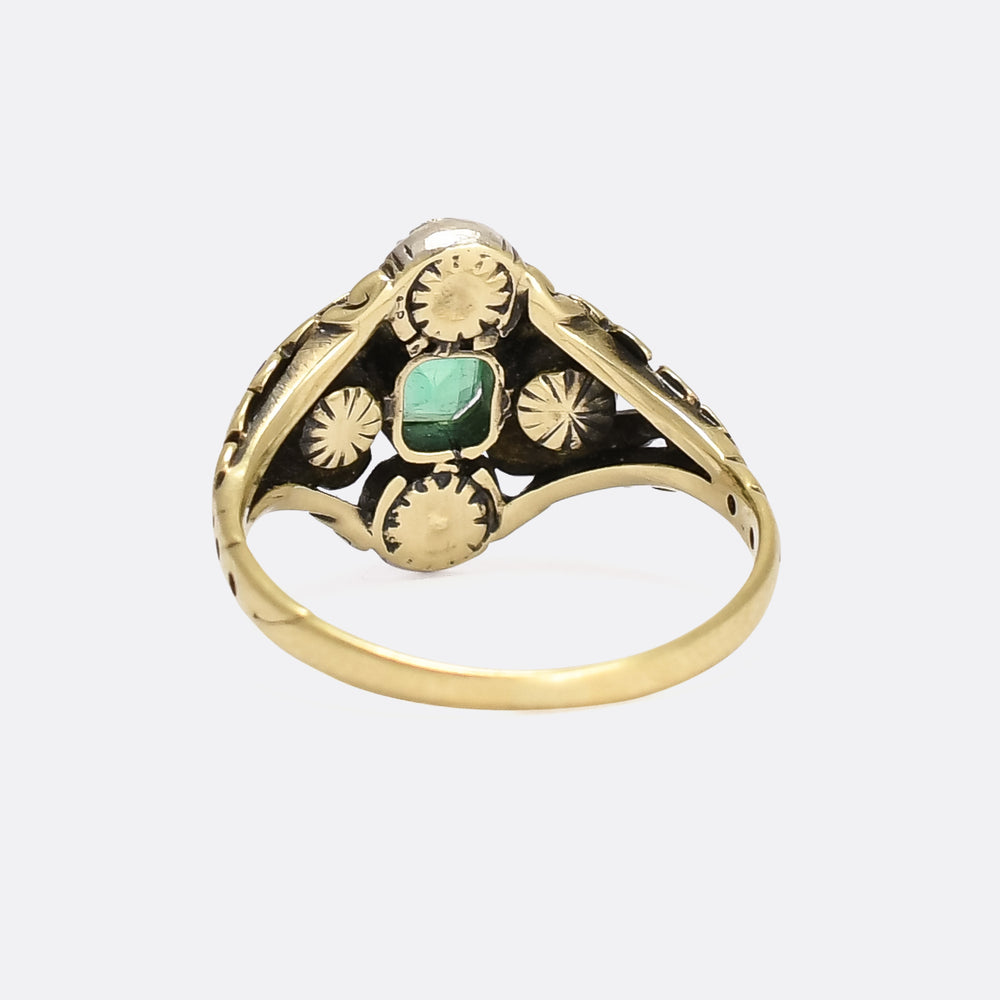 Mid-Victorian Emerald & Diamond Compass Point Cluster Ring