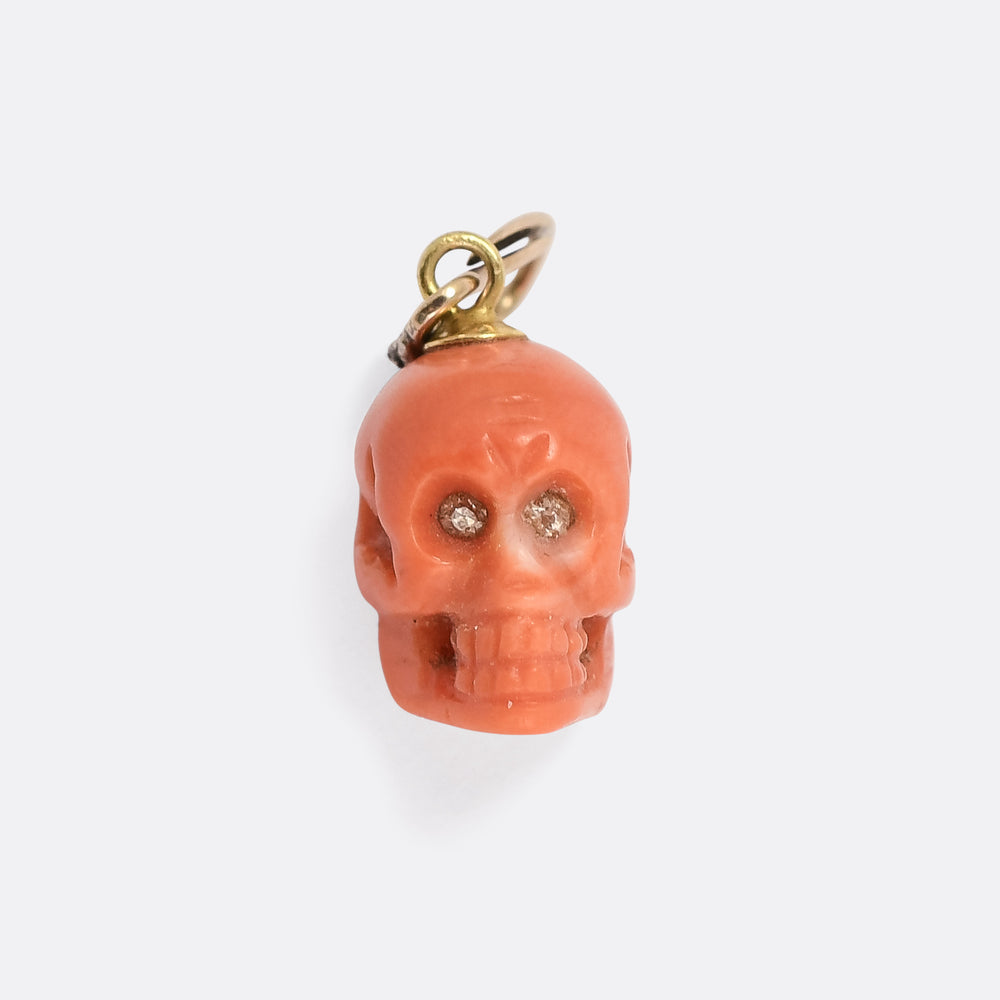 Mid-Victorian Memento Mori Coral Skull Pendant