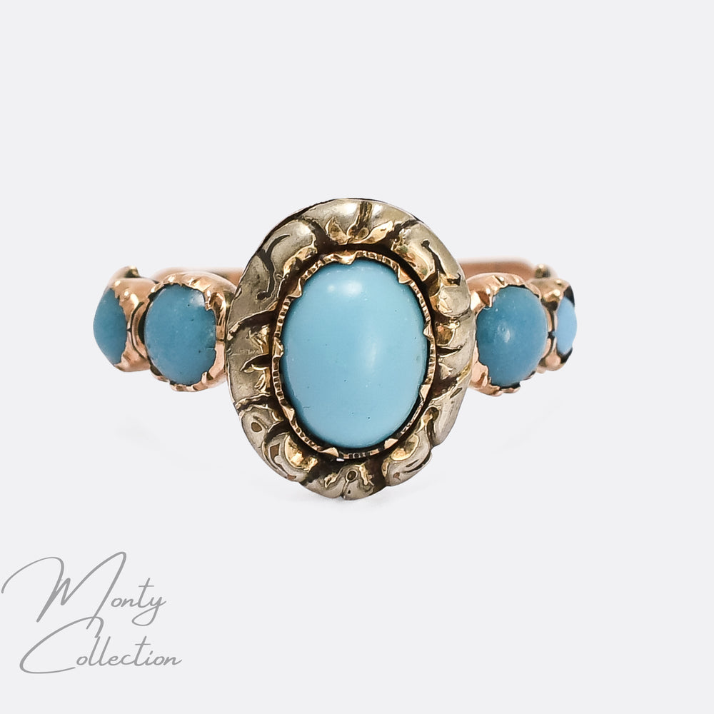Mid-Victorian Turquoise Paste 5-Stone Ring