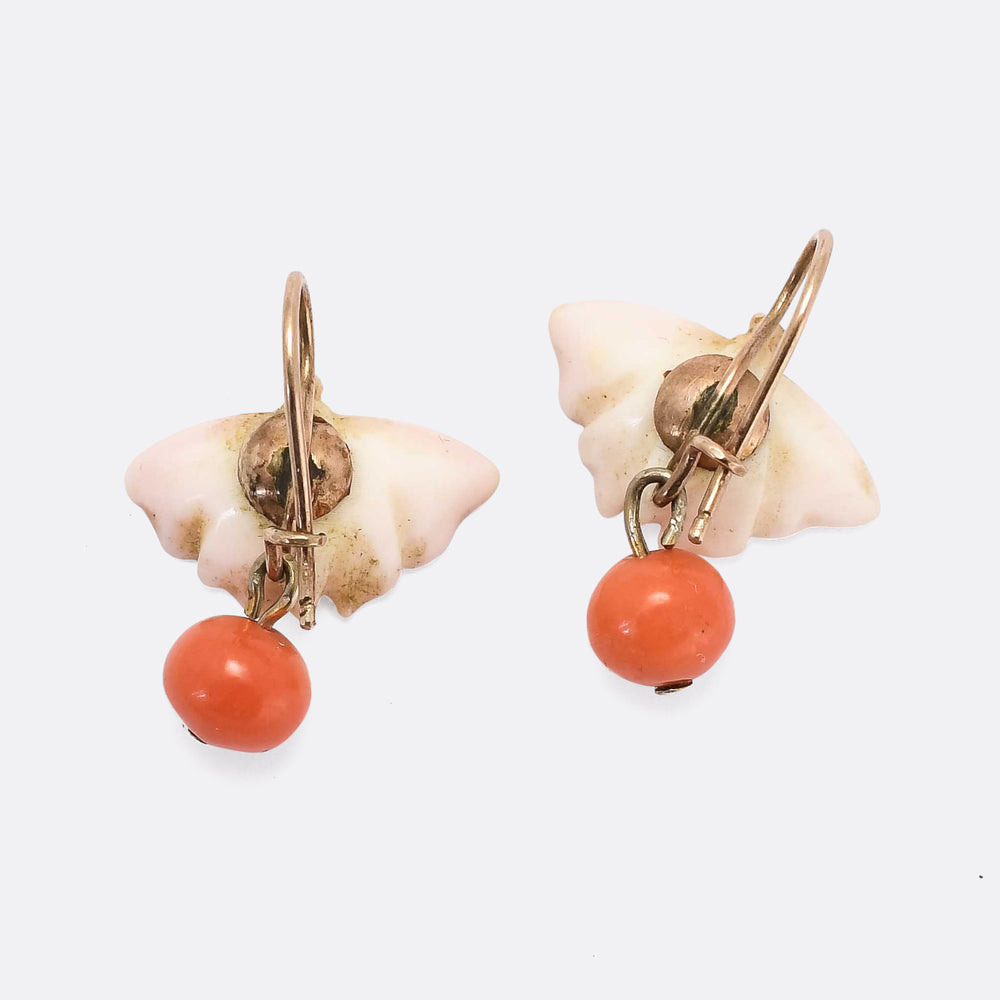 Mid-Victorian Two-Tone Coral Psyche Butterfly Earrings