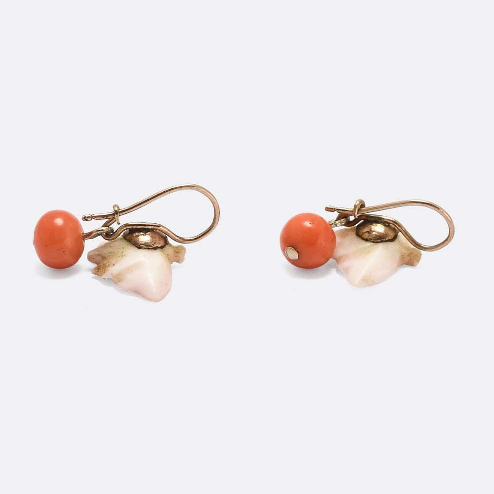 Mid-Victorian Two-Tone Coral Psyche Butterfly Earrings