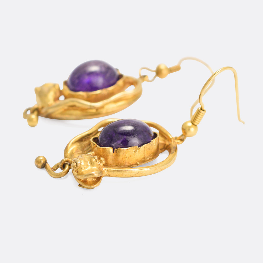 Mid-Victorian Amethyst Snake Earrings