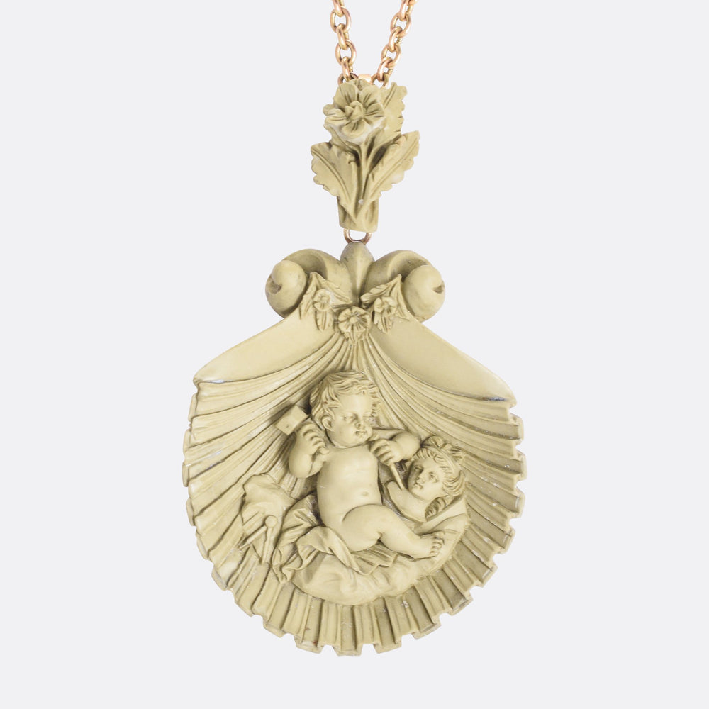 Mid-Victorian Cupid Carving Aphrodite Lava Cameo Pendant