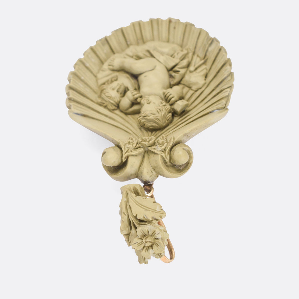 Mid-Victorian Cupid Carving Aphrodite Lava Cameo Pendant