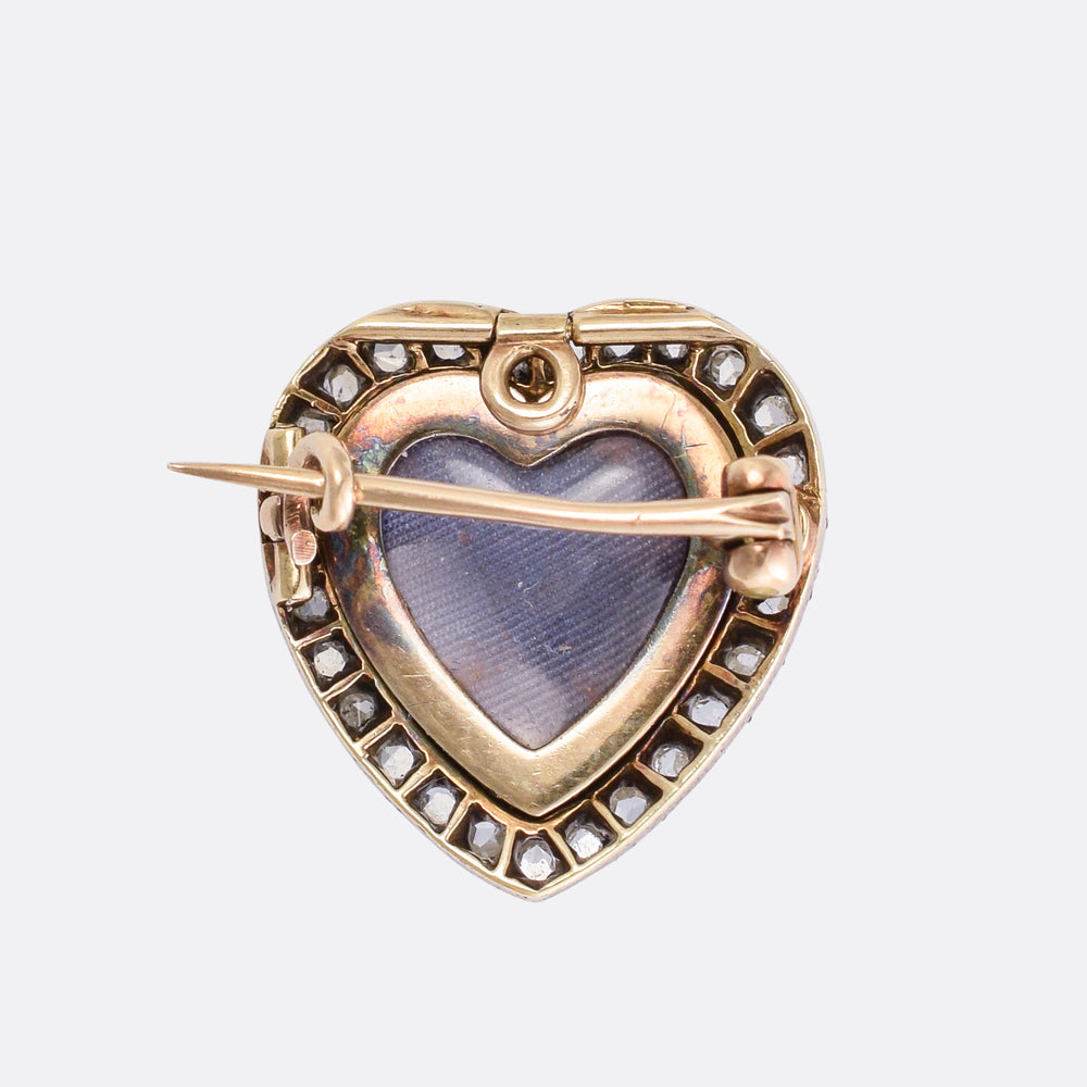 Mid-Victorian Diamond Double Heart Pendant Brooch