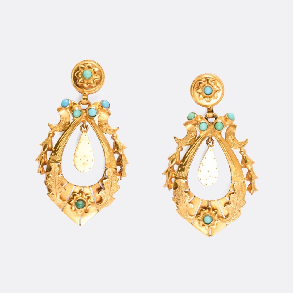 Mid-Victorian Turquoise Crescent & Star Earrings
