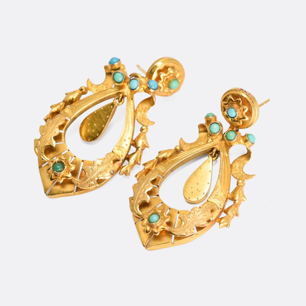 Mid-Victorian Turquoise Crescent & Star Earrings