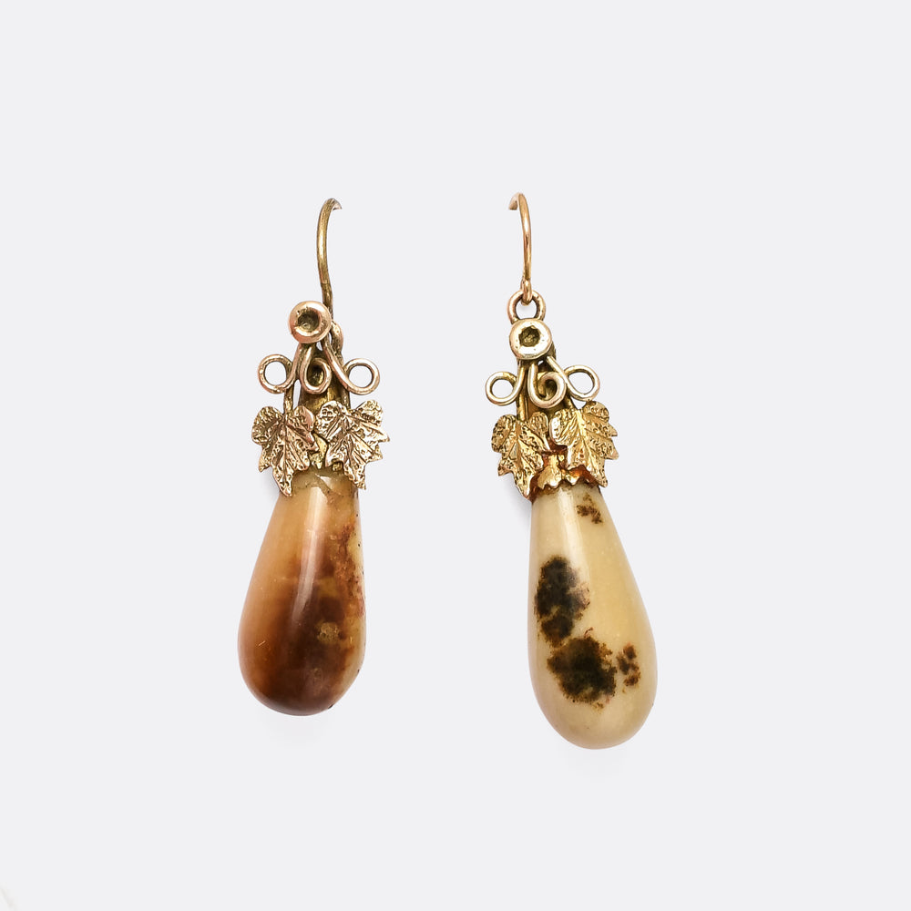 Mid Victorian Agate Teardrop Earrings