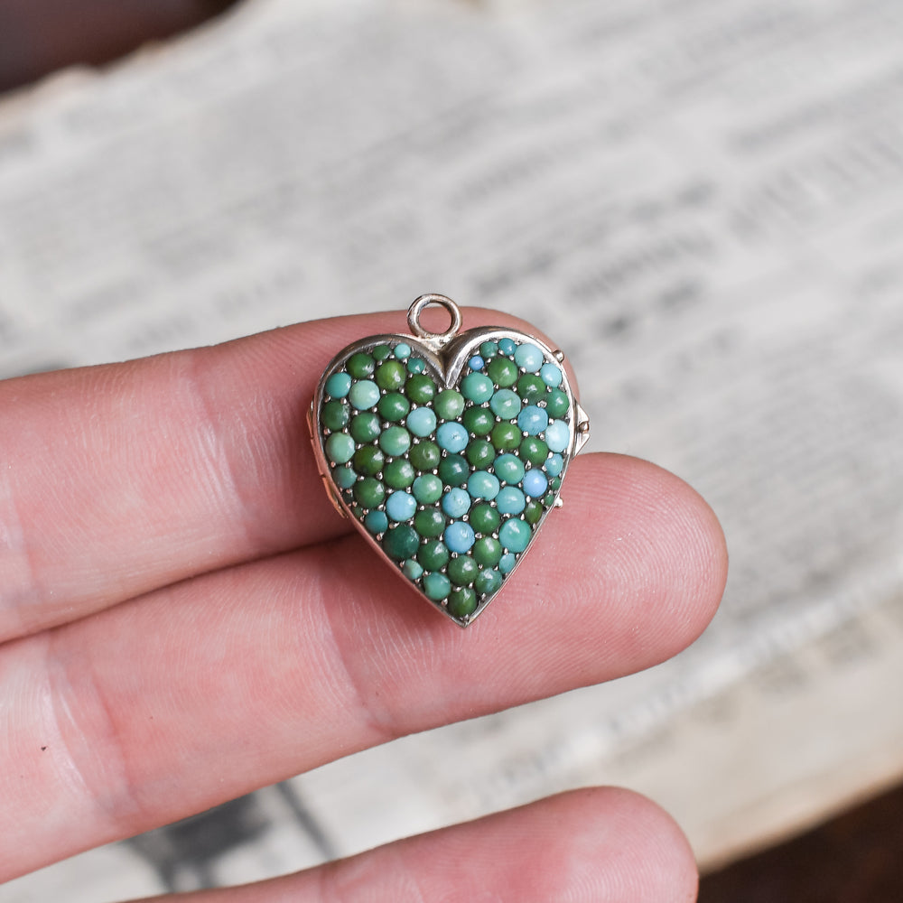 Mid Victorian Pavé Turquoise Heart Locket