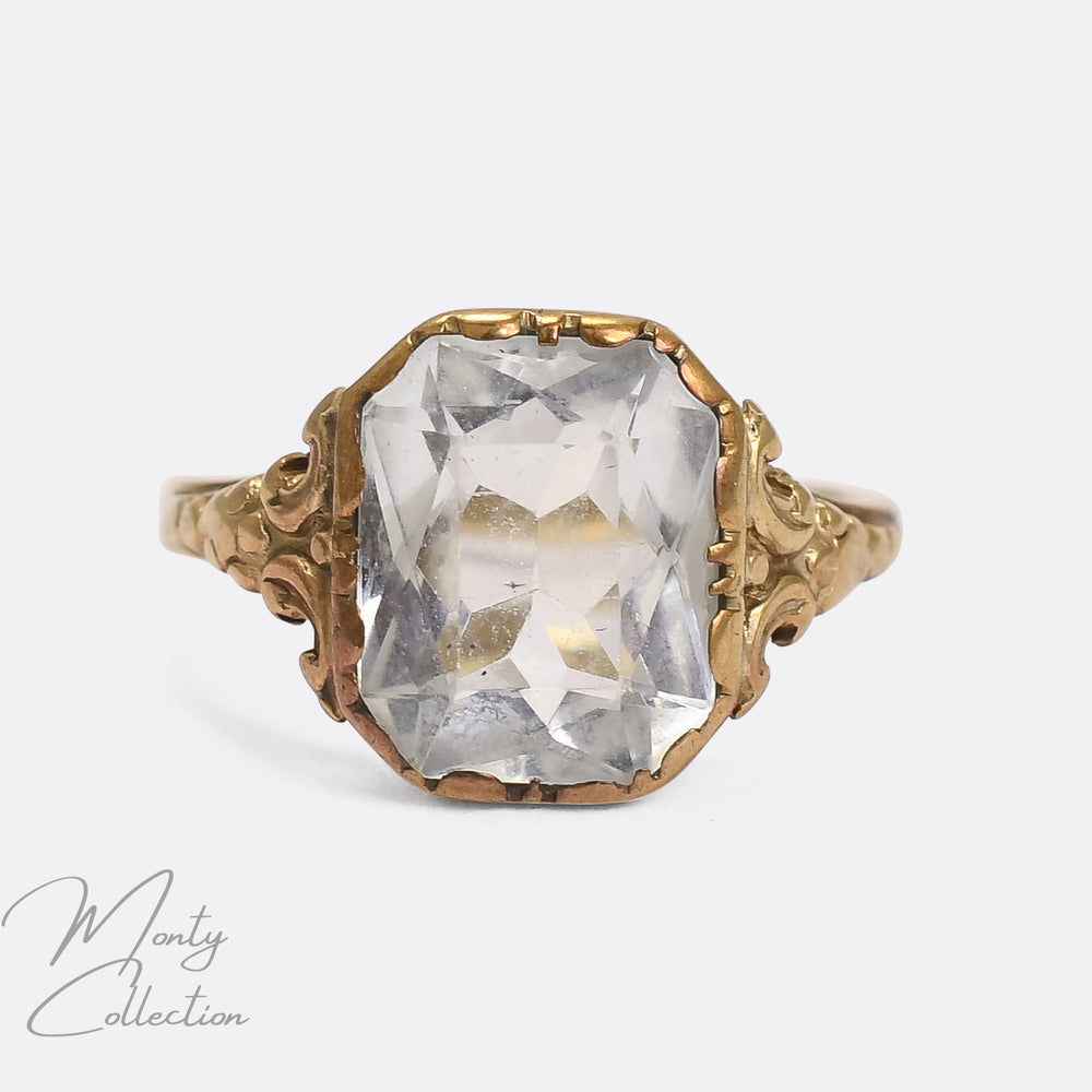 Edwardian 2.68ct Aquamarine Scrolled Shoulders Solitaire Ring