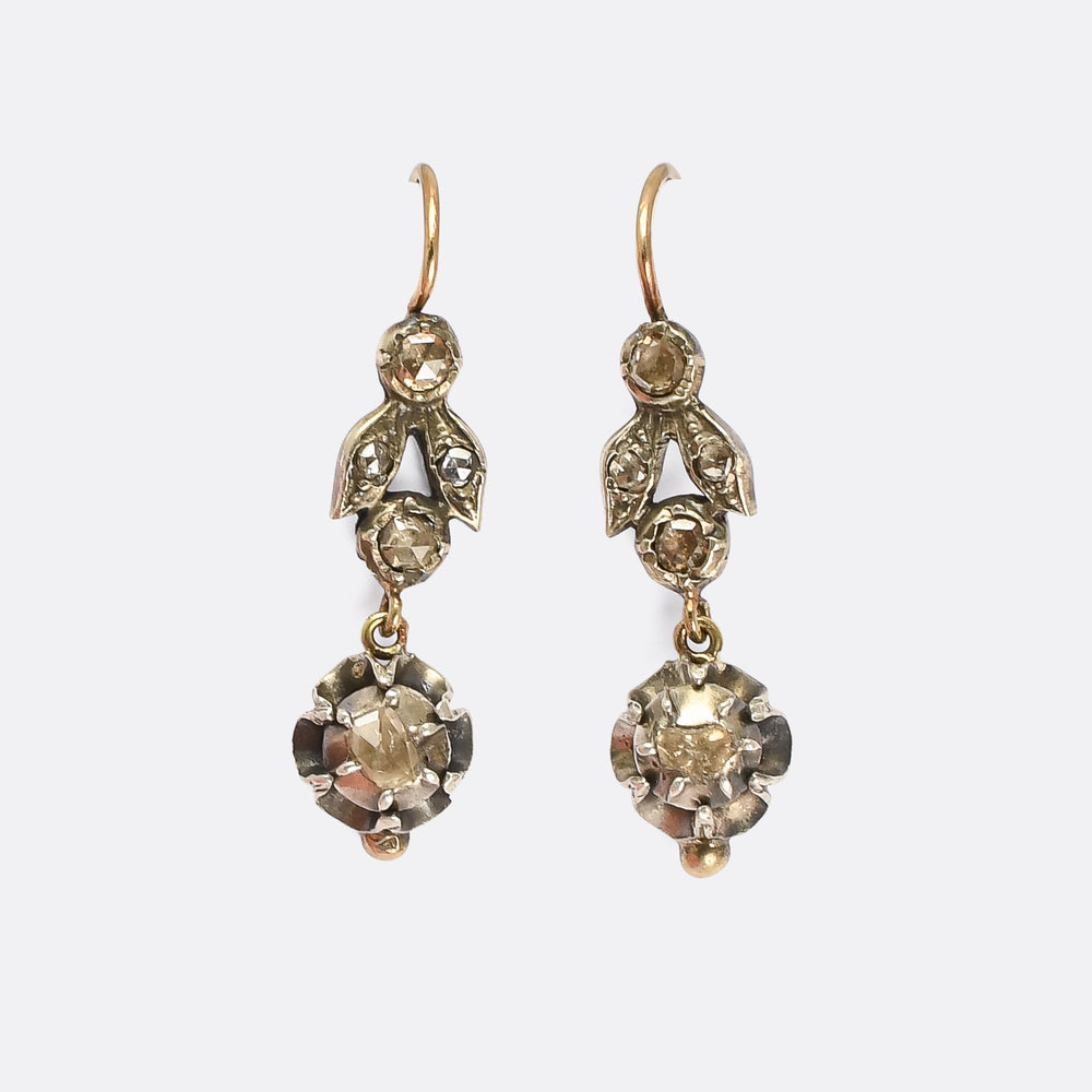 Mid Victorian Rose Diamond Leaf Earrings