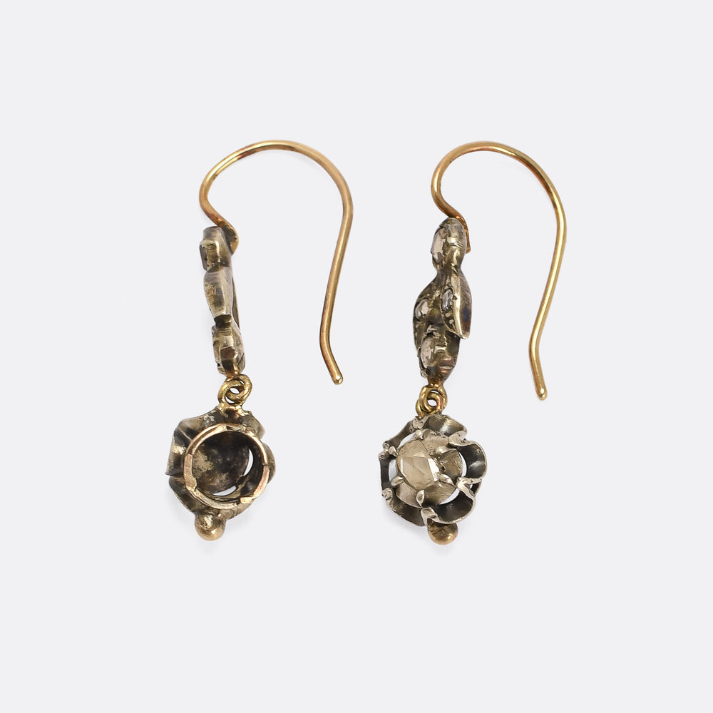 Mid Victorian Rose Diamond Leaf Earrings
