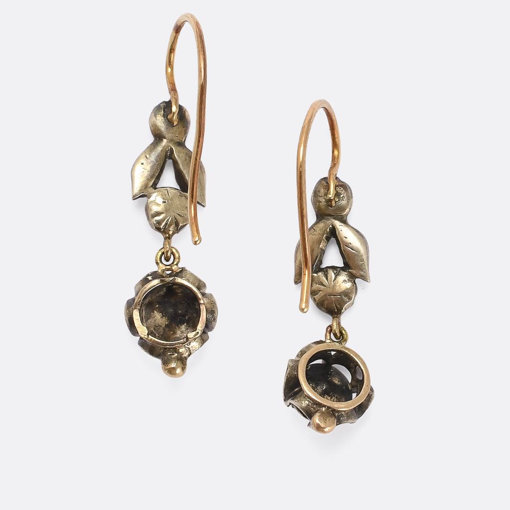 Mid Victorian Rose Diamond Leaf Earrings