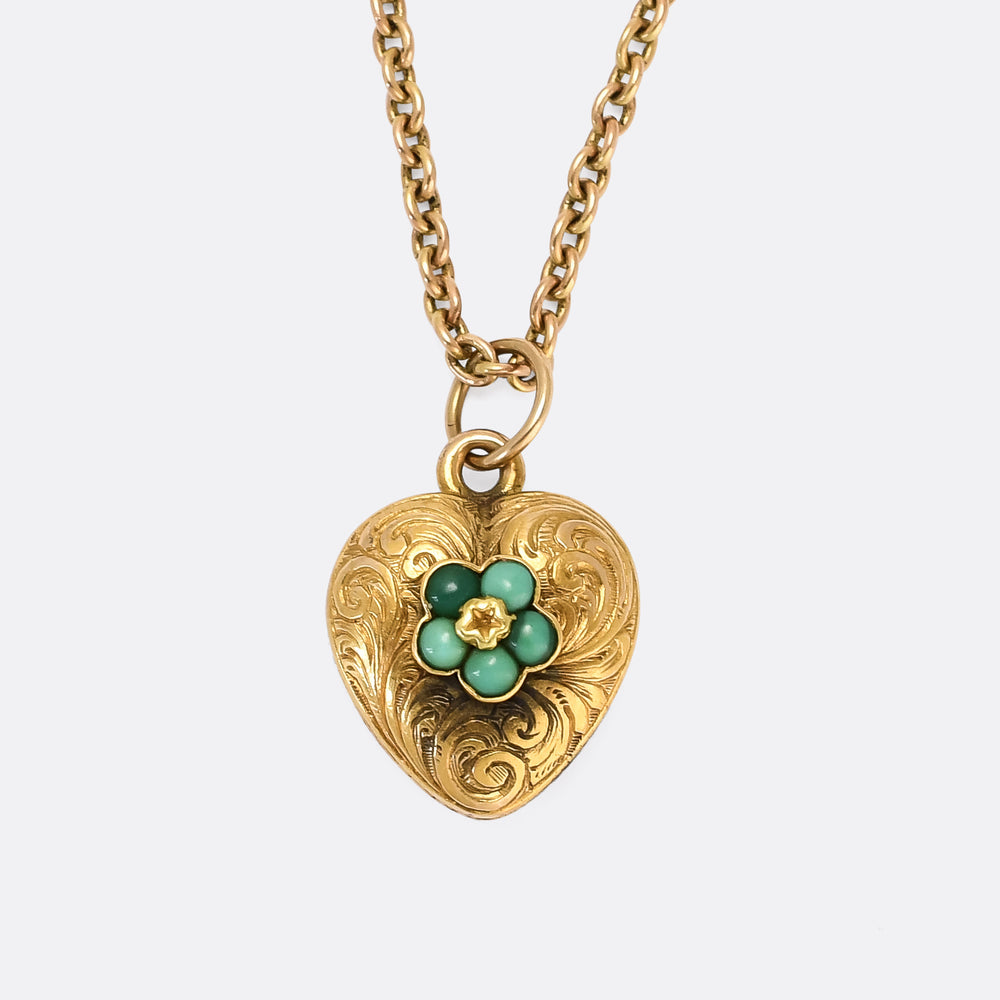 Mid Victorian Turquoise Pansy Heart Locket