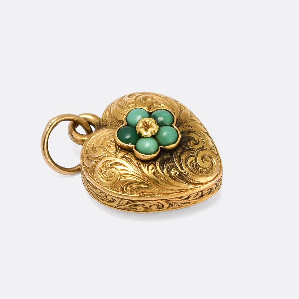 Mid Victorian Turquoise Pansy Heart Locket