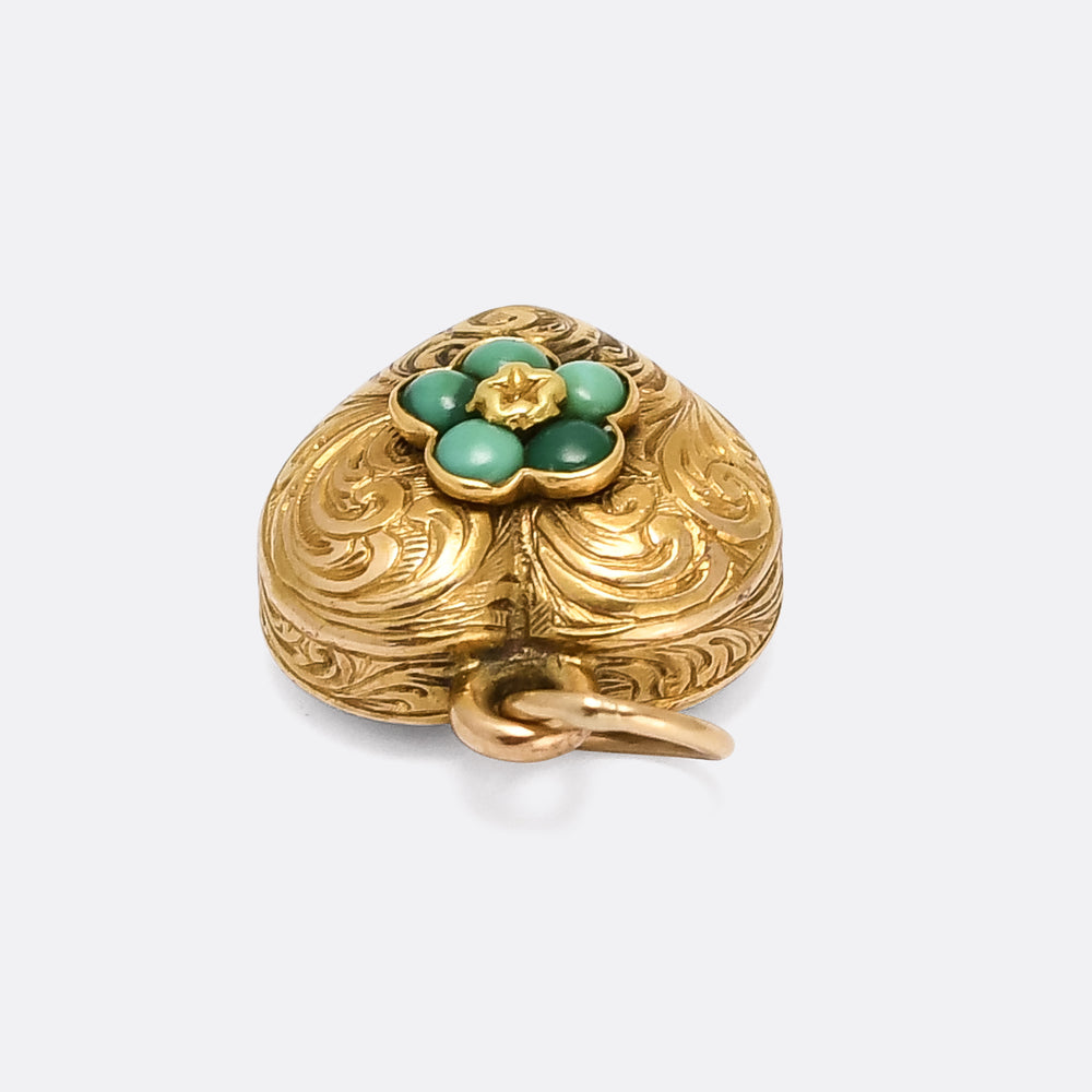 Mid Victorian Turquoise Pansy Heart Locket