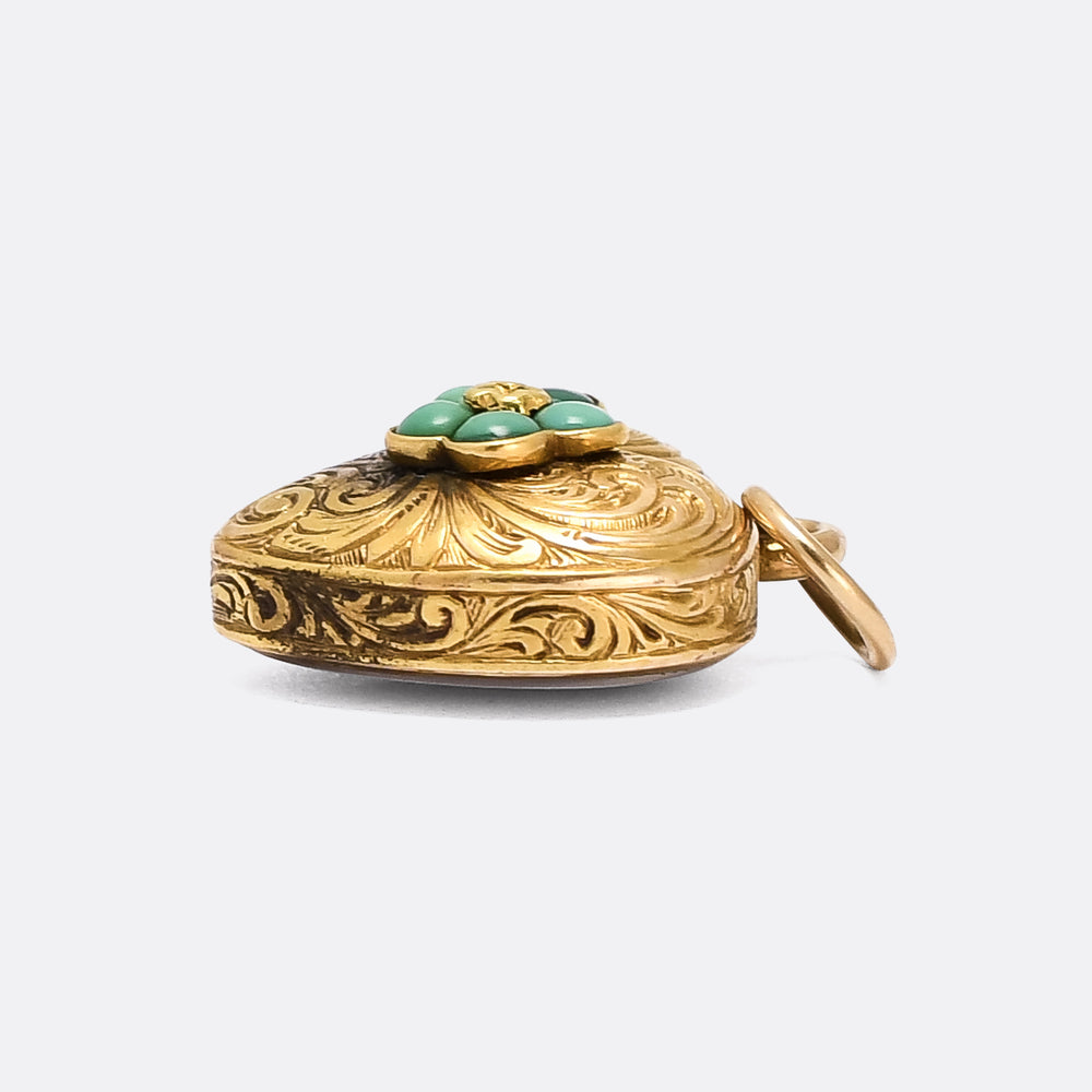 Mid Victorian Turquoise Pansy Heart Locket