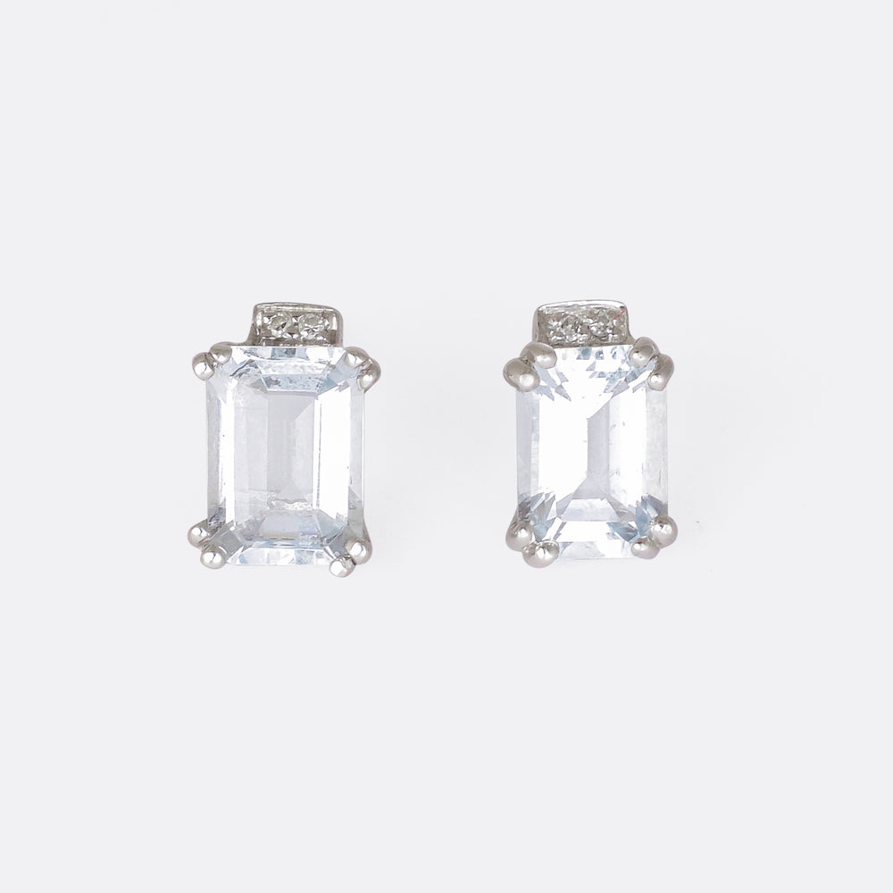 Modern Aquamarine & Diamond Stud Earrings