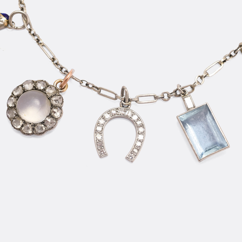 Original Art Deco Platinum Charm Bracelet