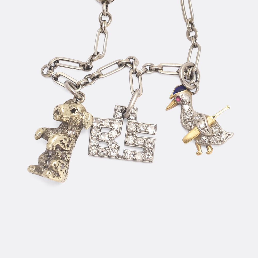Original Art Deco Platinum Charm Bracelet