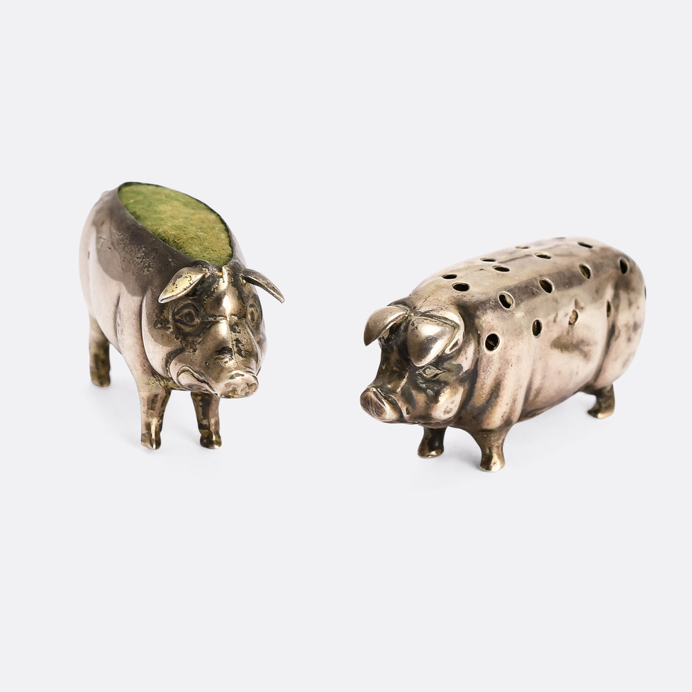 Pair of Edwardian Silver Pig Pin Cushions