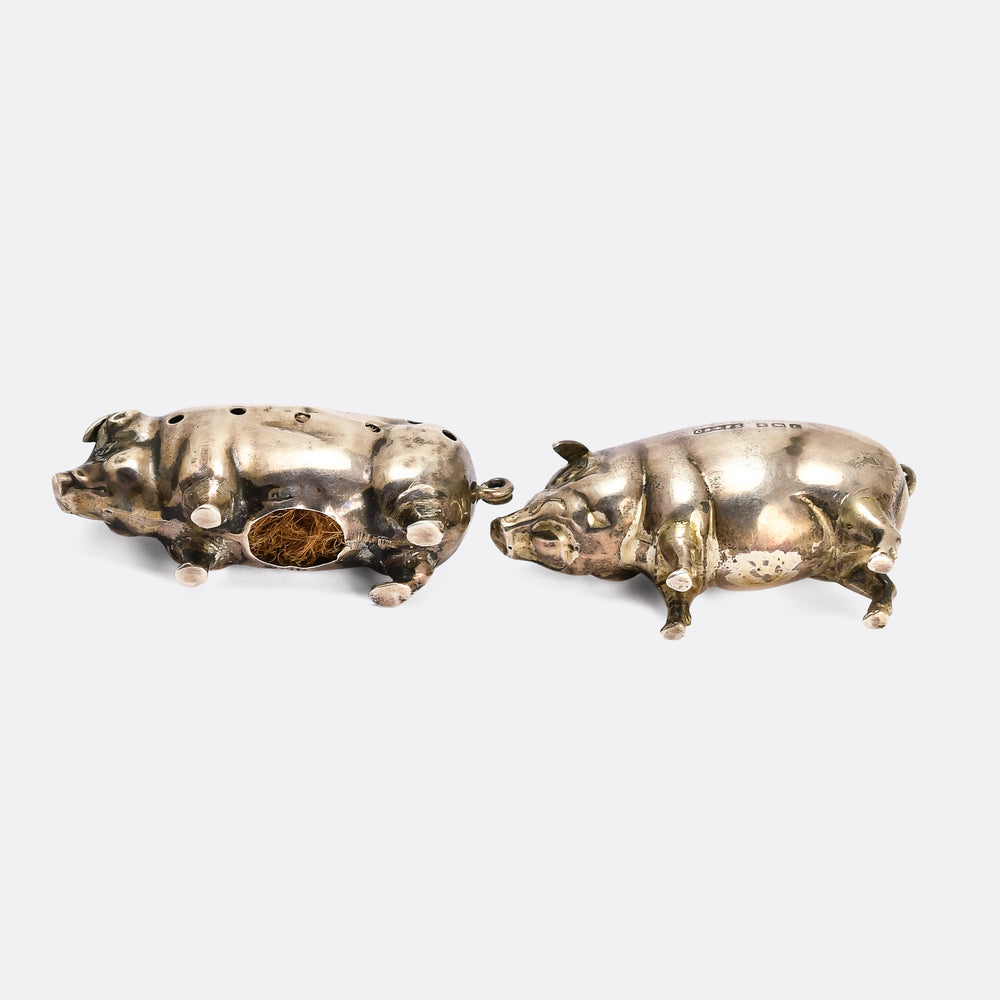 Pair of Edwardian Silver Pig Pin Cushions