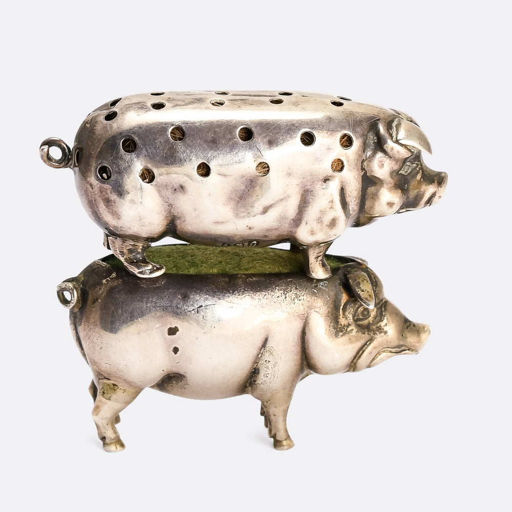 Pair of Edwardian Silver Pig Pin Cushions