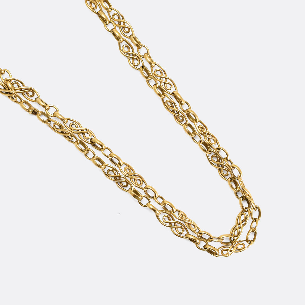 Victorian 18k Gold Fancy-Link Guard Chain, 61