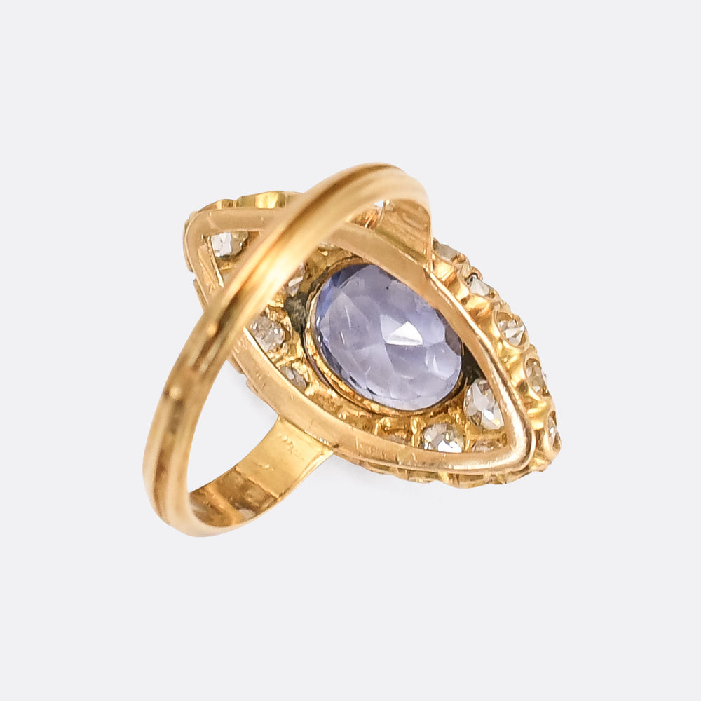 Victorian 2.32ct Ceylon Cornflower Sapphire Navette Cluster Ring