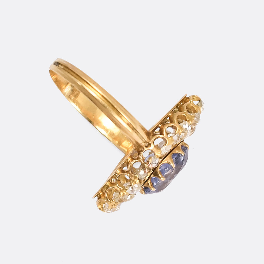Victorian 2.32ct Ceylon Cornflower Sapphire Navette Cluster Ring