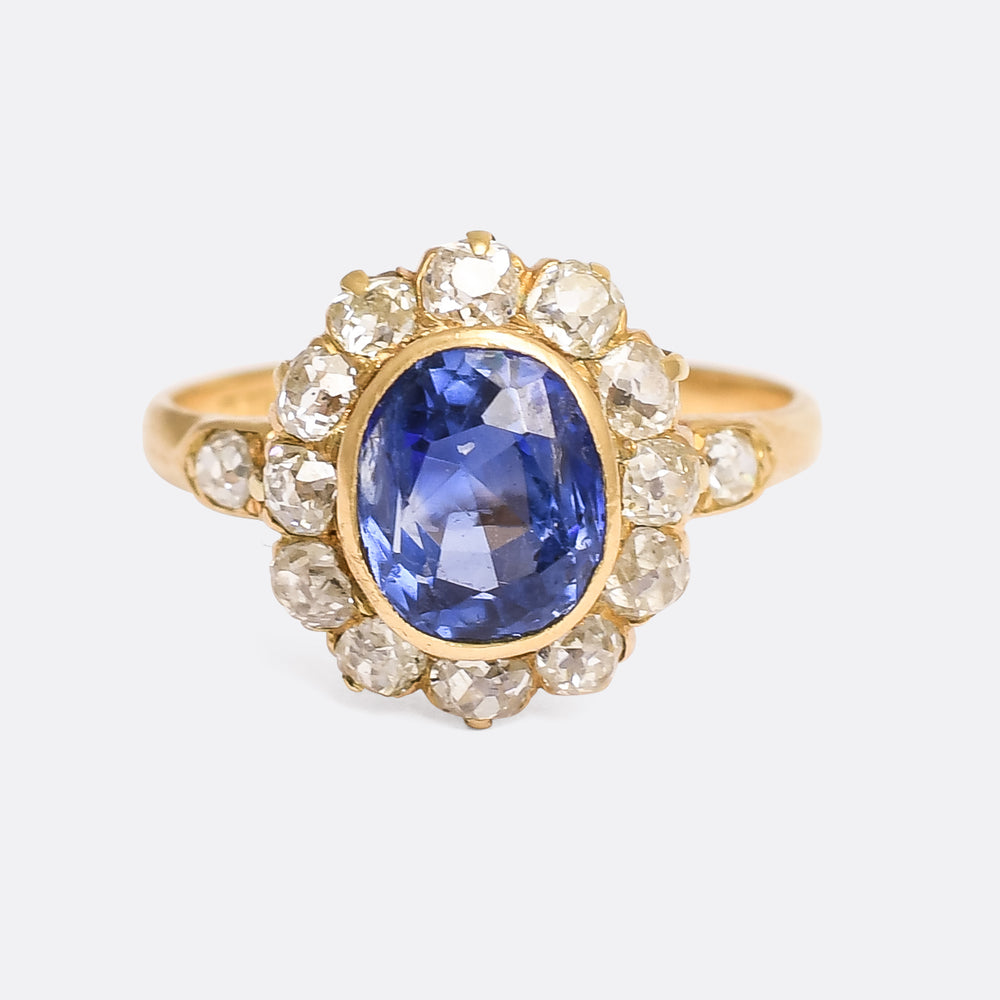 Victorian 3.0ct Ceylon Cornflower Sapphire Cluster Ring