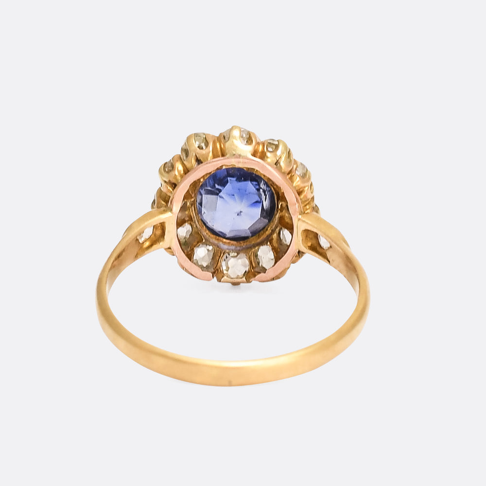 Victorian 3.0ct Ceylon Cornflower Sapphire Cluster Ring