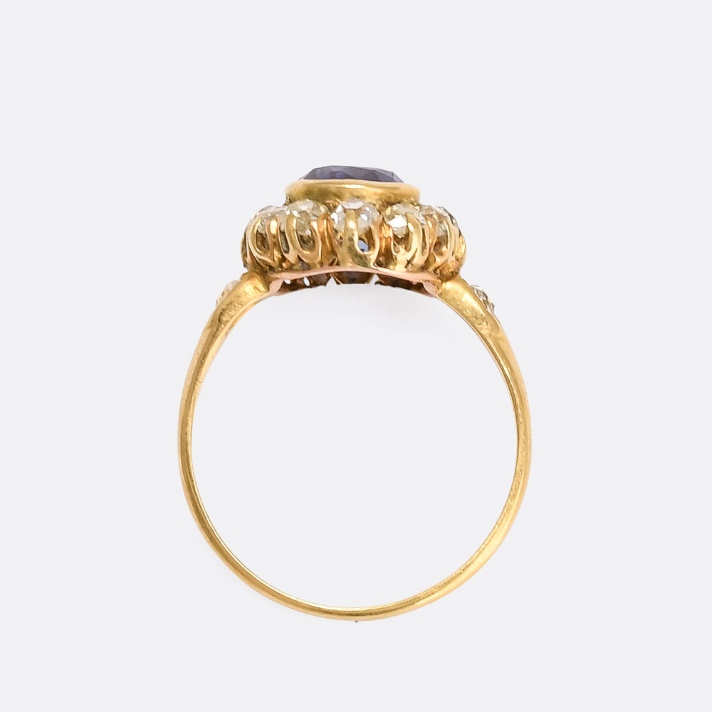 Victorian 3.0ct Ceylon Cornflower Sapphire Cluster Ring