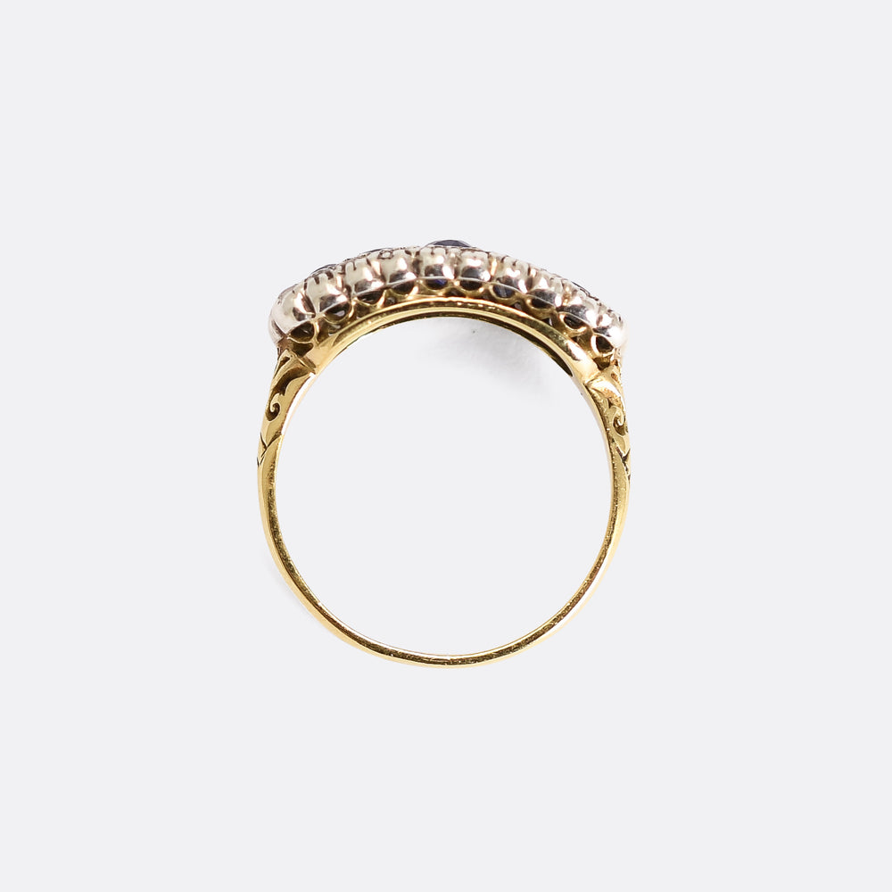 Victorian 5-Stone Sapphire & Diamond Cluster Ring
