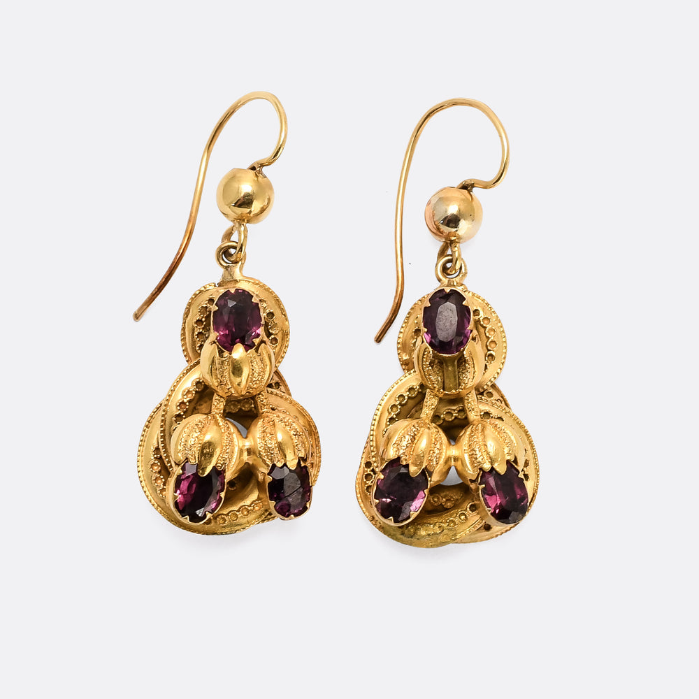 Victorian Almandine Garnet Acorn Earrings