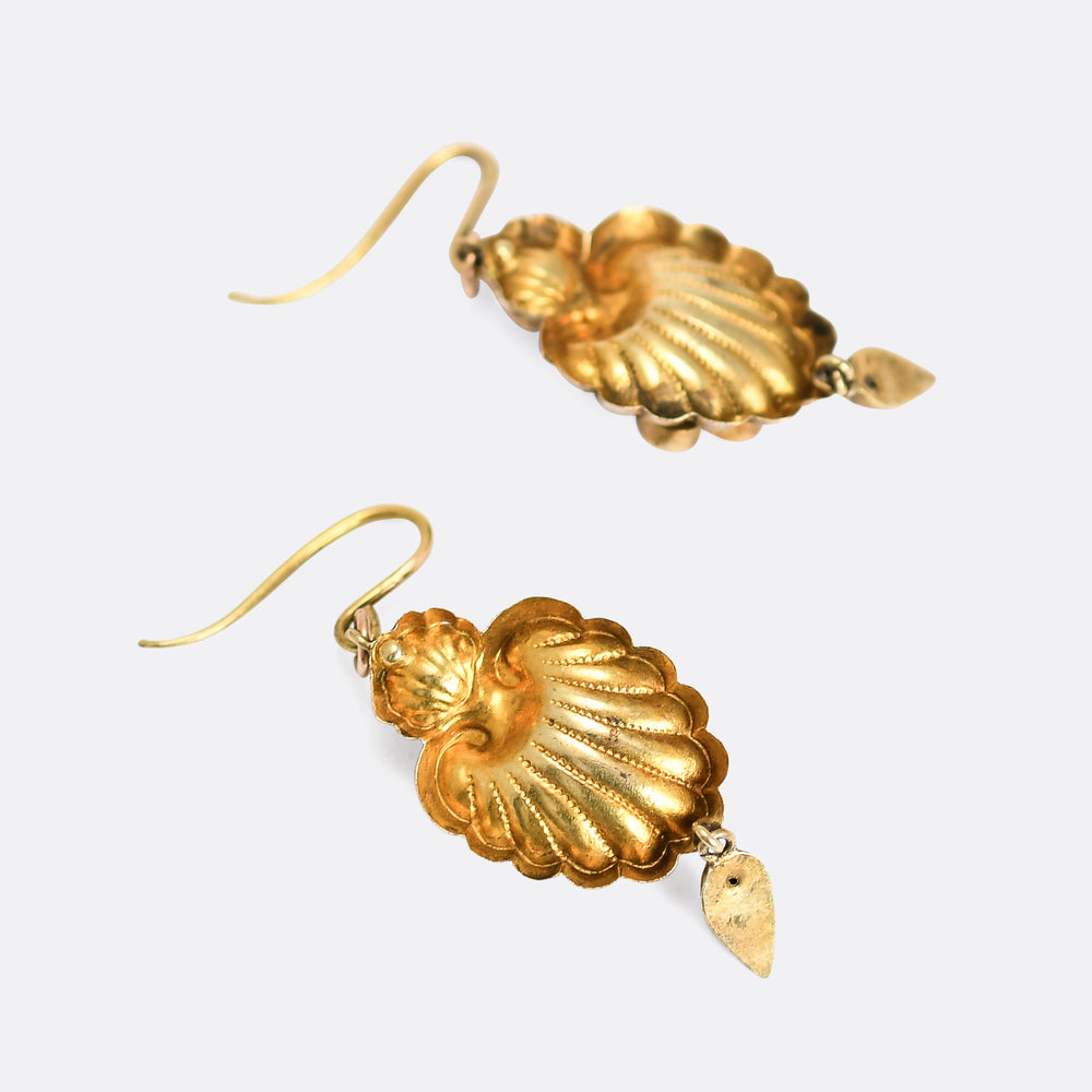 Victorian Almandine Garnet & Chrysolite Shell Earrings