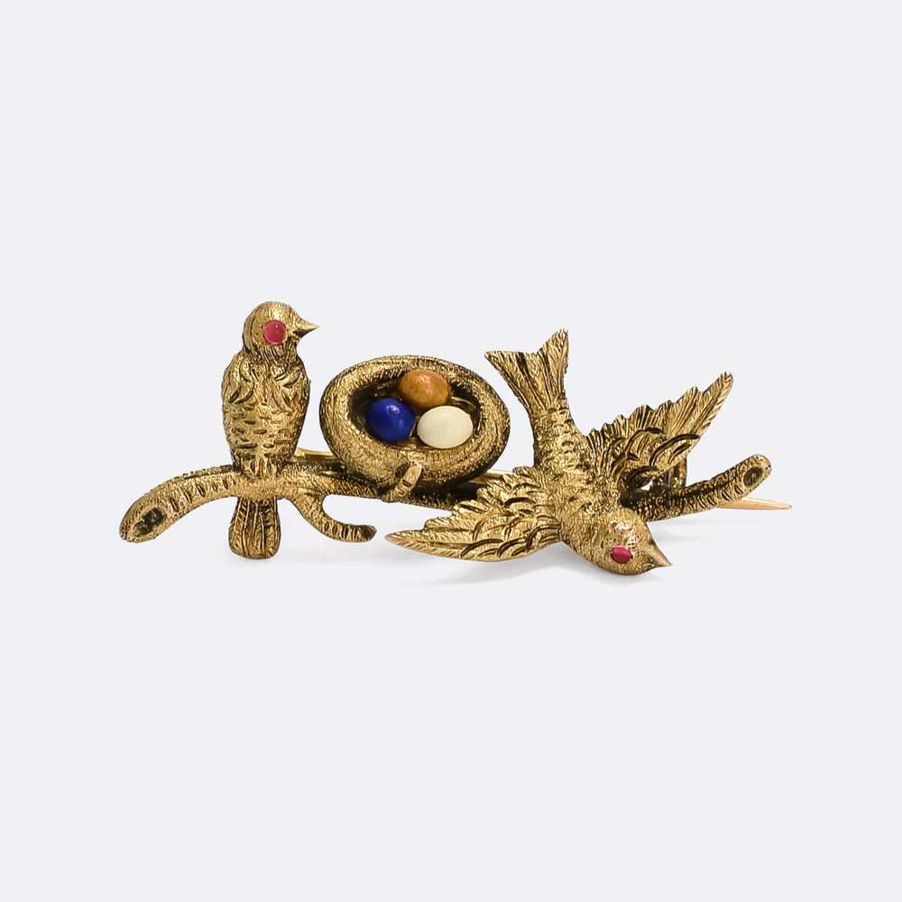 Victorian Birds and Nest Brooch