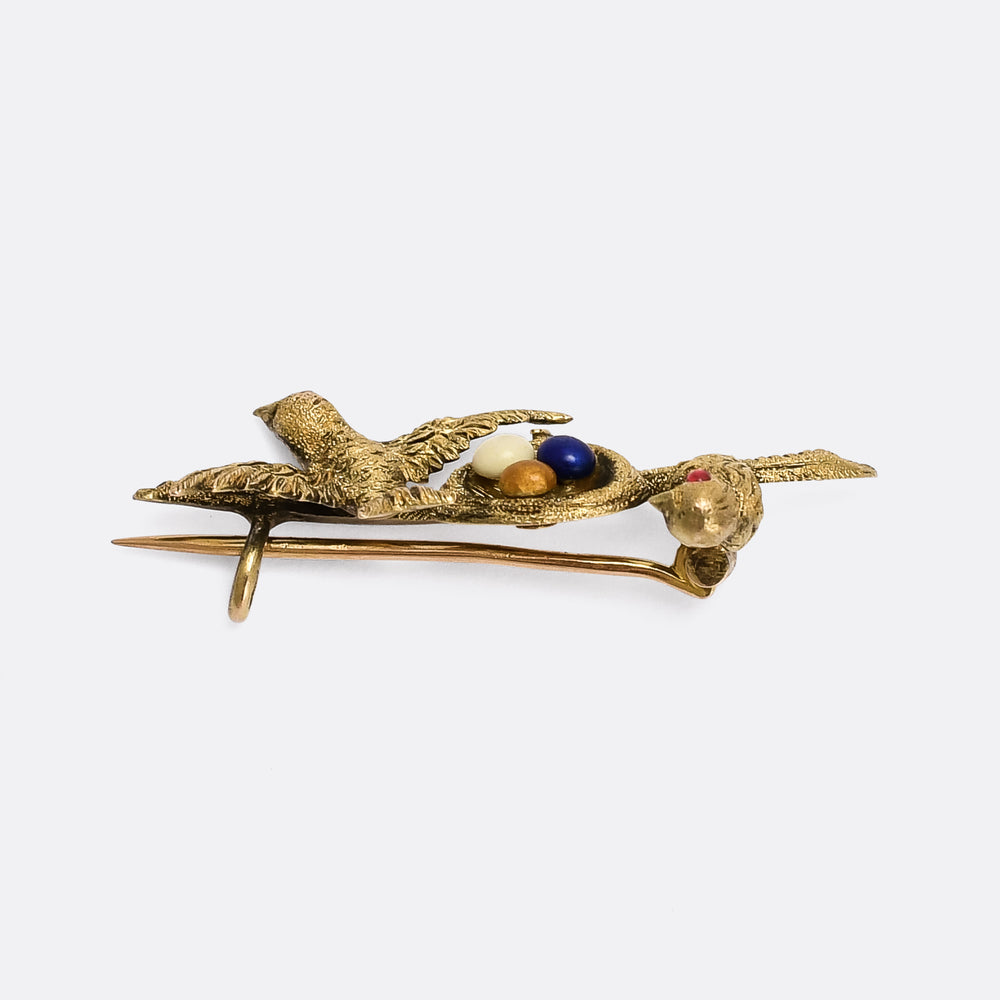 Victorian Birds and Nest Brooch