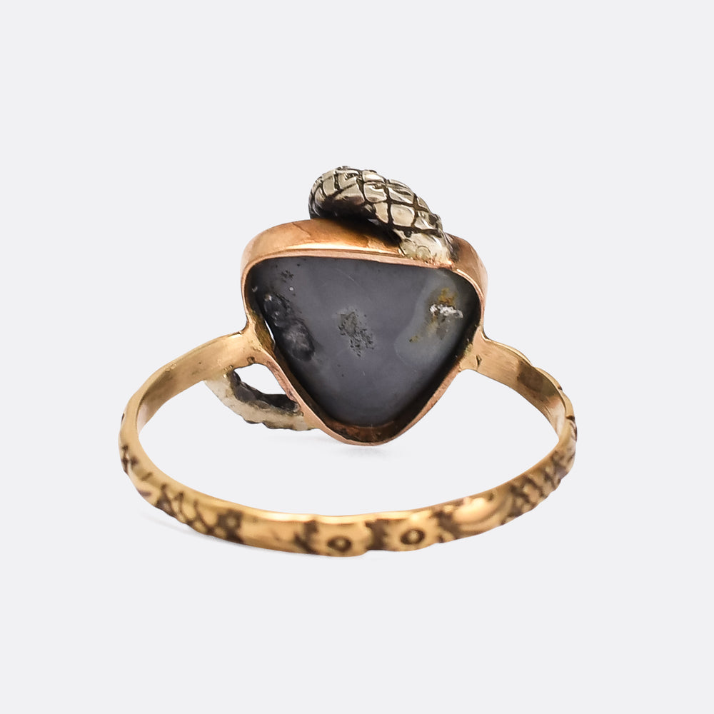 Victorian Black Opal & Diamond Snake Ring