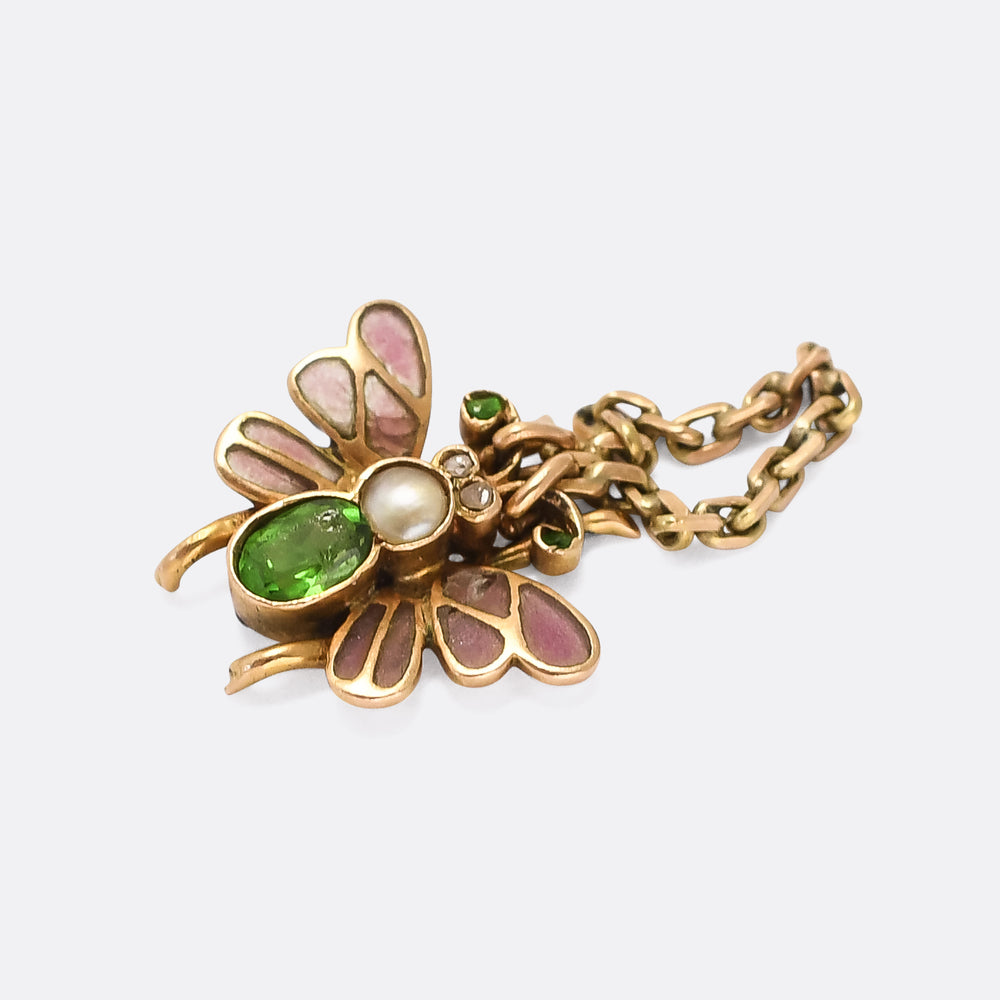 Victorian Demantoid Garnet & Pearl Plique-à-Jour Pendant