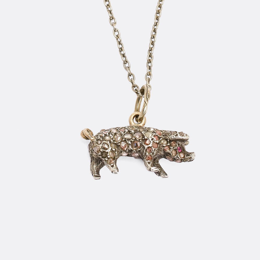 Victorian Diamond Lucky Pig Pendant