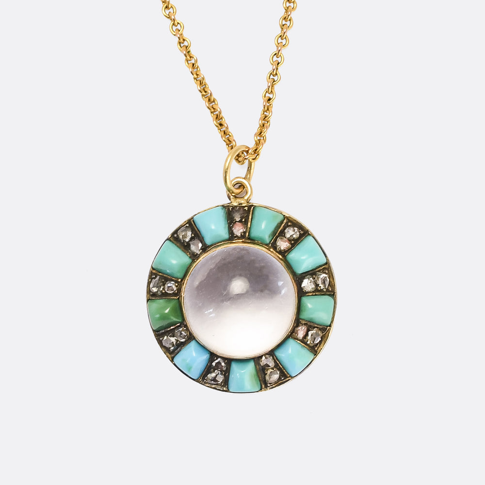 Victorian Diamond & Turquoise Pool of Light Pendant