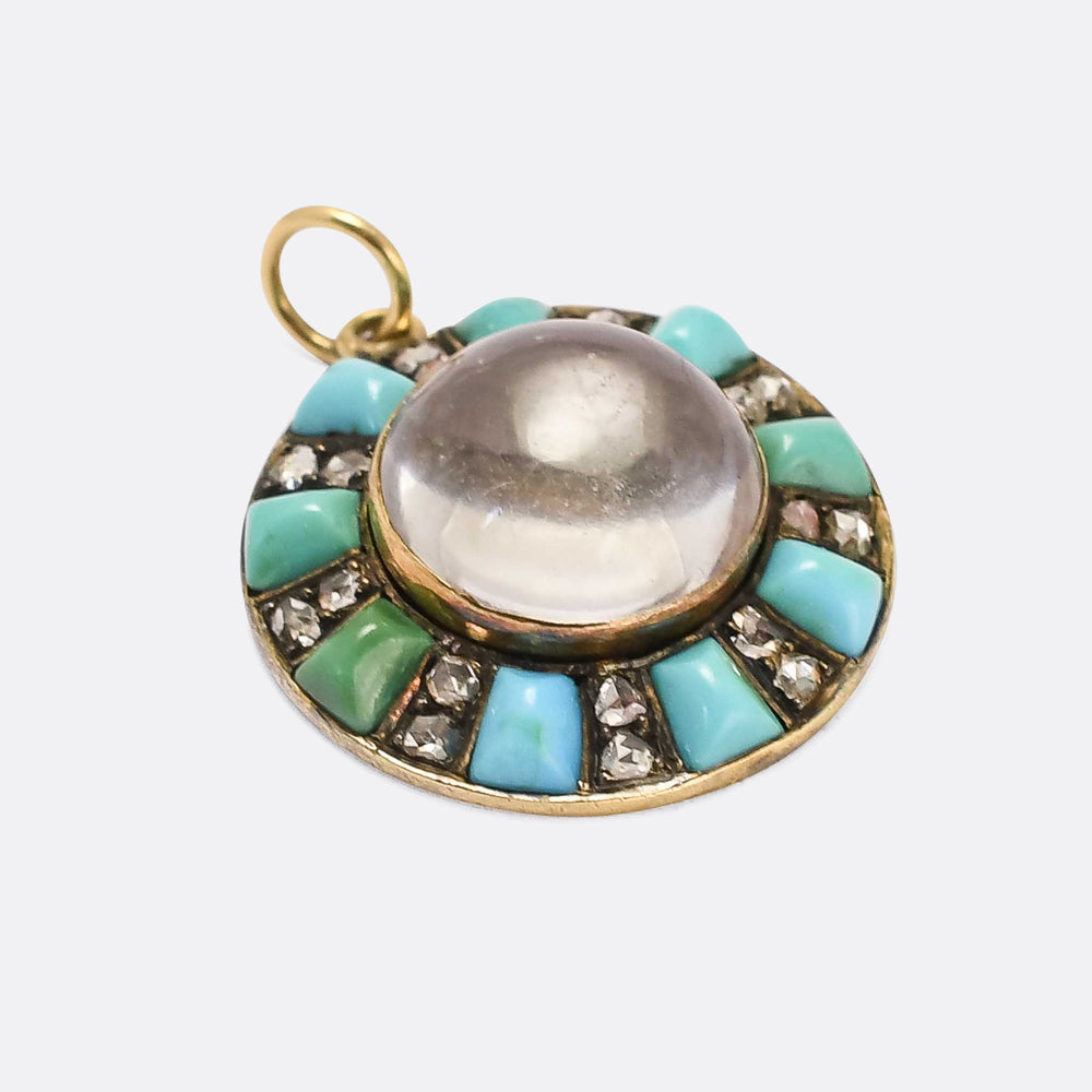 Victorian Diamond & Turquoise Pool of Light Pendant