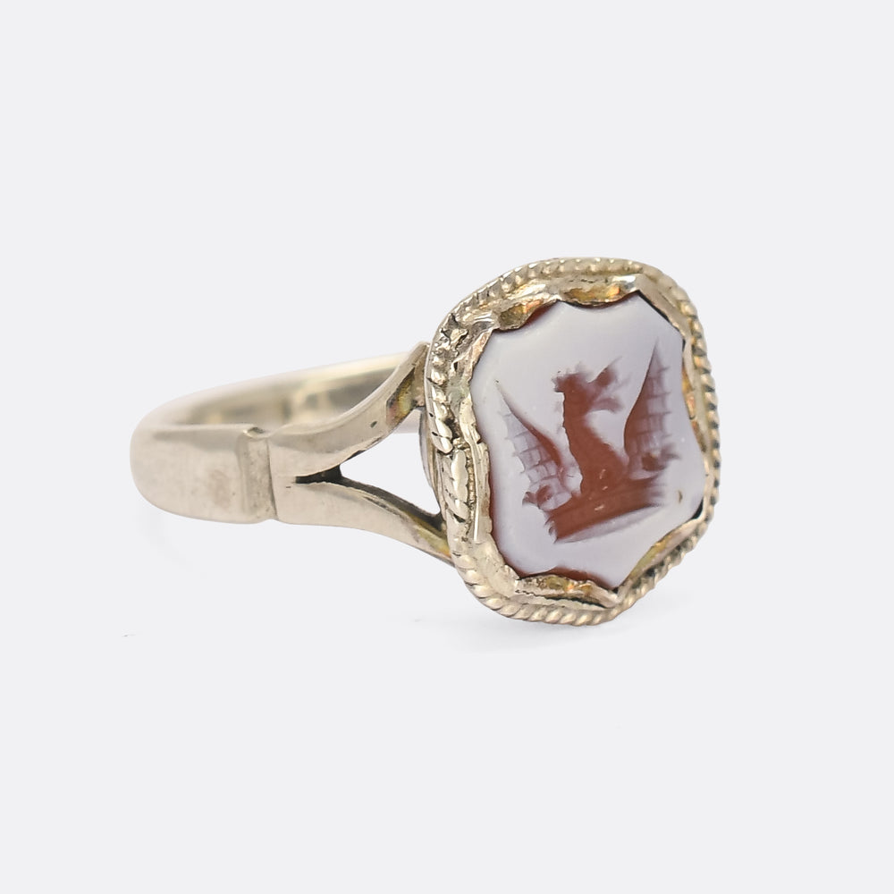 Victorian Dragon Intaglio Shield Signet Ring