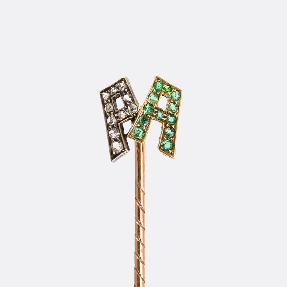 Victorian Emerald & Diamond PA Stick Pin